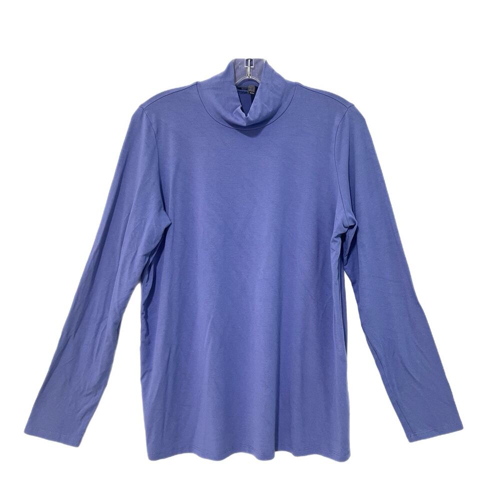 Eileen Fisher Mock Neck Top Women M Purple Long Sleeve Stretch Old Money Capsule
